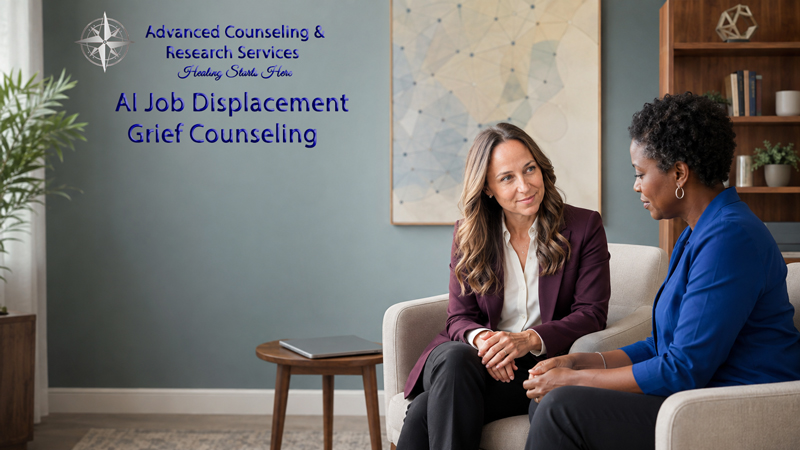 A counselor talking with a client during a counseling session about job displacement by automation in Pennsylvania